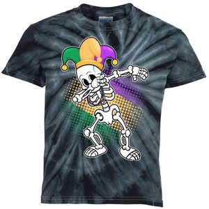 Dabbing Mardi Gras Skeleton Kids Tie-Dye T-Shirt