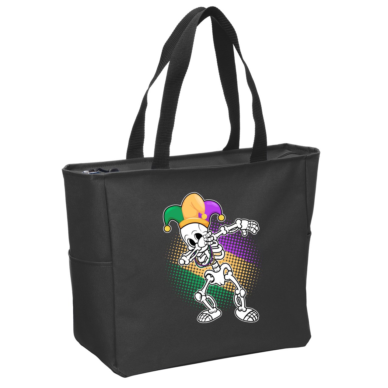 Dabbing Mardi Gras Skeleton Zip Tote Bag