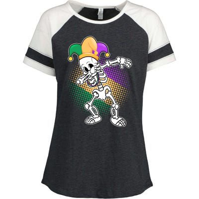 Dabbing Mardi Gras Skeleton Enza Ladies Jersey Colorblock Tee