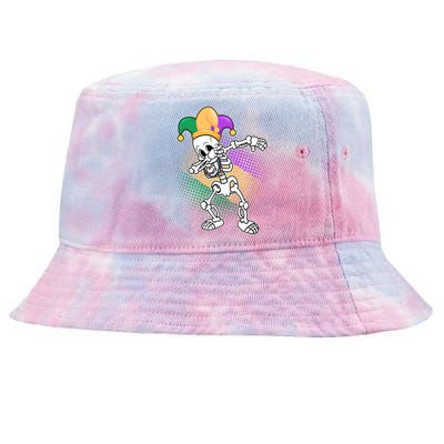 Dabbing Mardi Gras Skeleton Tie-Dyed Bucket Hat