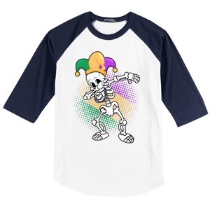 Dabbing Mardi Gras Skeleton Baseball Sleeve Shirt