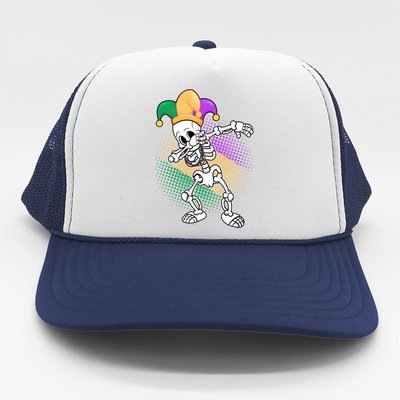 Dabbing Mardi Gras Skeleton Trucker Hat