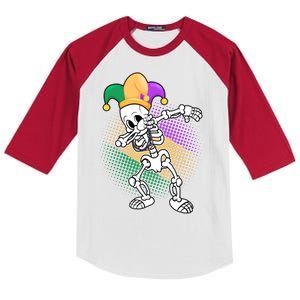 Dabbing Mardi Gras Skeleton Kids Colorblock Raglan Jersey