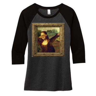 Dabbing Mona Lisa Women's Tri-Blend 3/4-Sleeve Raglan Shirt