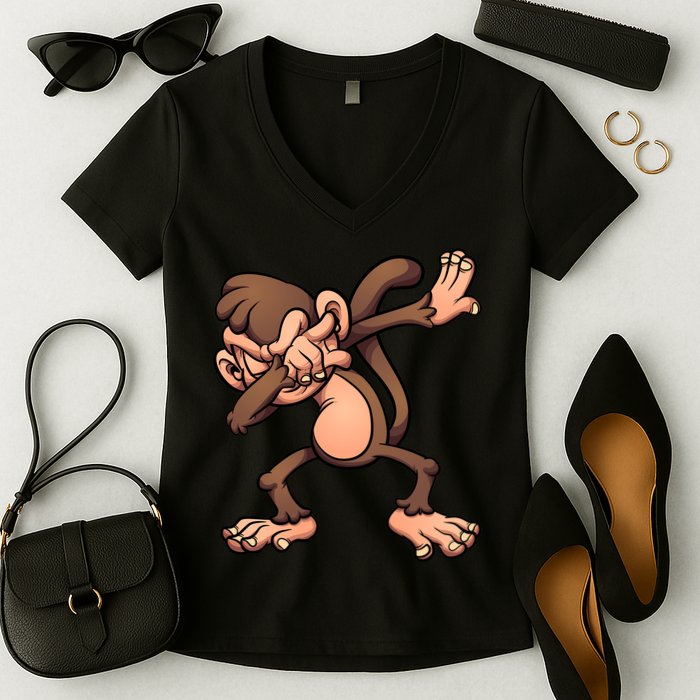 Dabbing Monkey Women's V-Neck T-Shirt