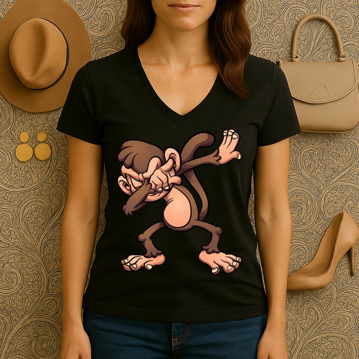 Dabbing Monkey Women's V-Neck T-Shirt