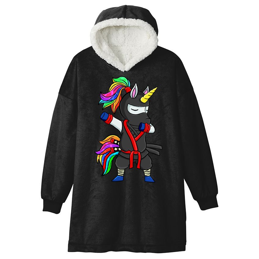 Dabbing ninja unicorn Hooded Wearable Blanket
