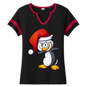 Dabbing Penguin Christmas Santa Hat Ladies Halftime Notch Neck Tee