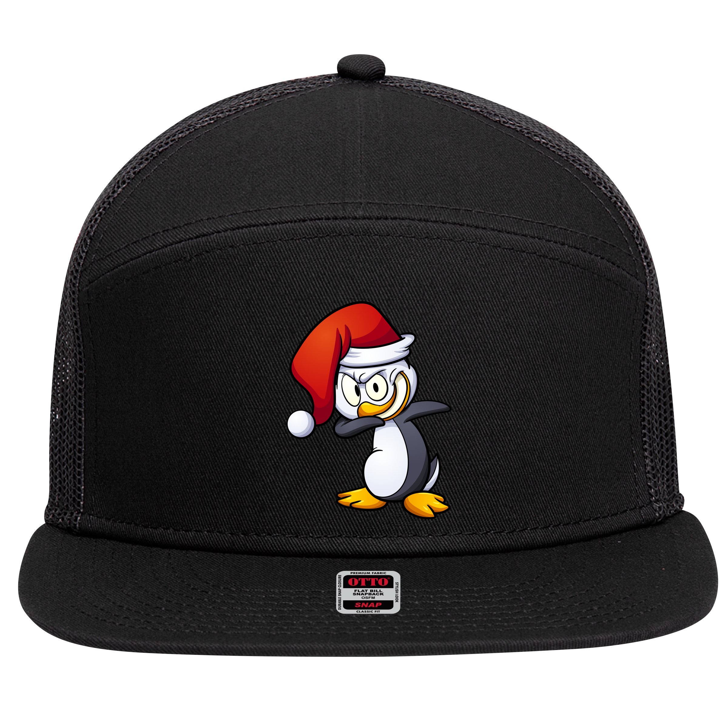 Dabbing Penguin Christmas Santa Hat 7 Panel Mesh Trucker Snapback Hat