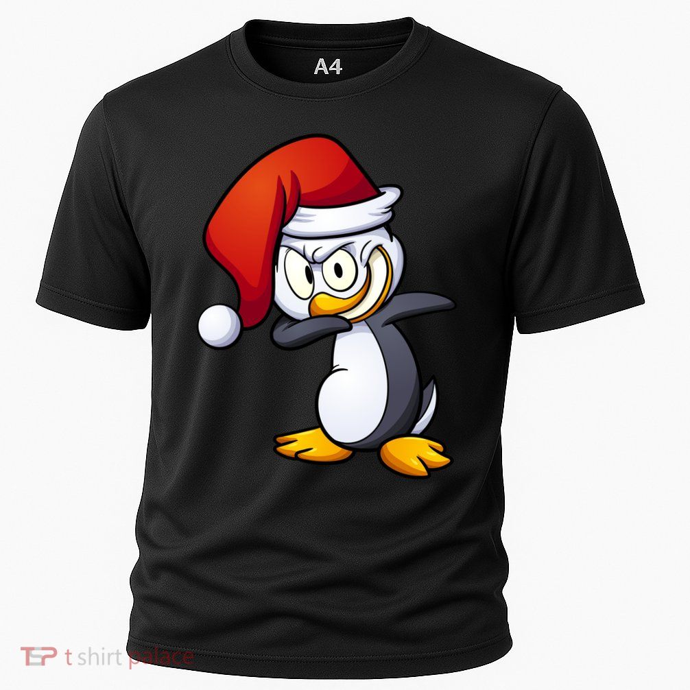 Dabbing Penguin Christmas Santa Hat Cooling Performance Crew T-Shirt