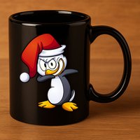 Dabbing Penguin Christmas Santa Hat 11oz C Handle Ceramic Mug