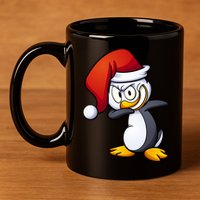 Dabbing Penguin Christmas Santa Hat 11oz C Handle Ceramic Mug