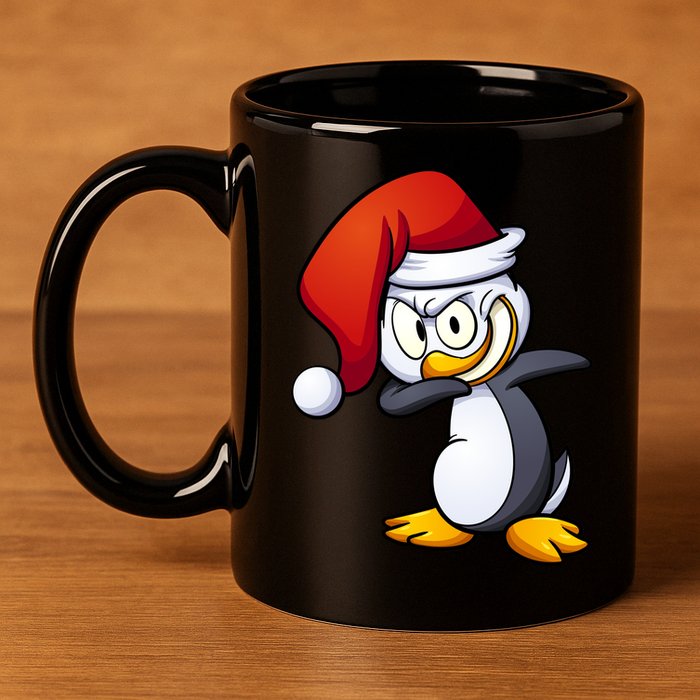 Dabbing Penguin Christmas Santa Hat 11oz C Handle Ceramic Mug