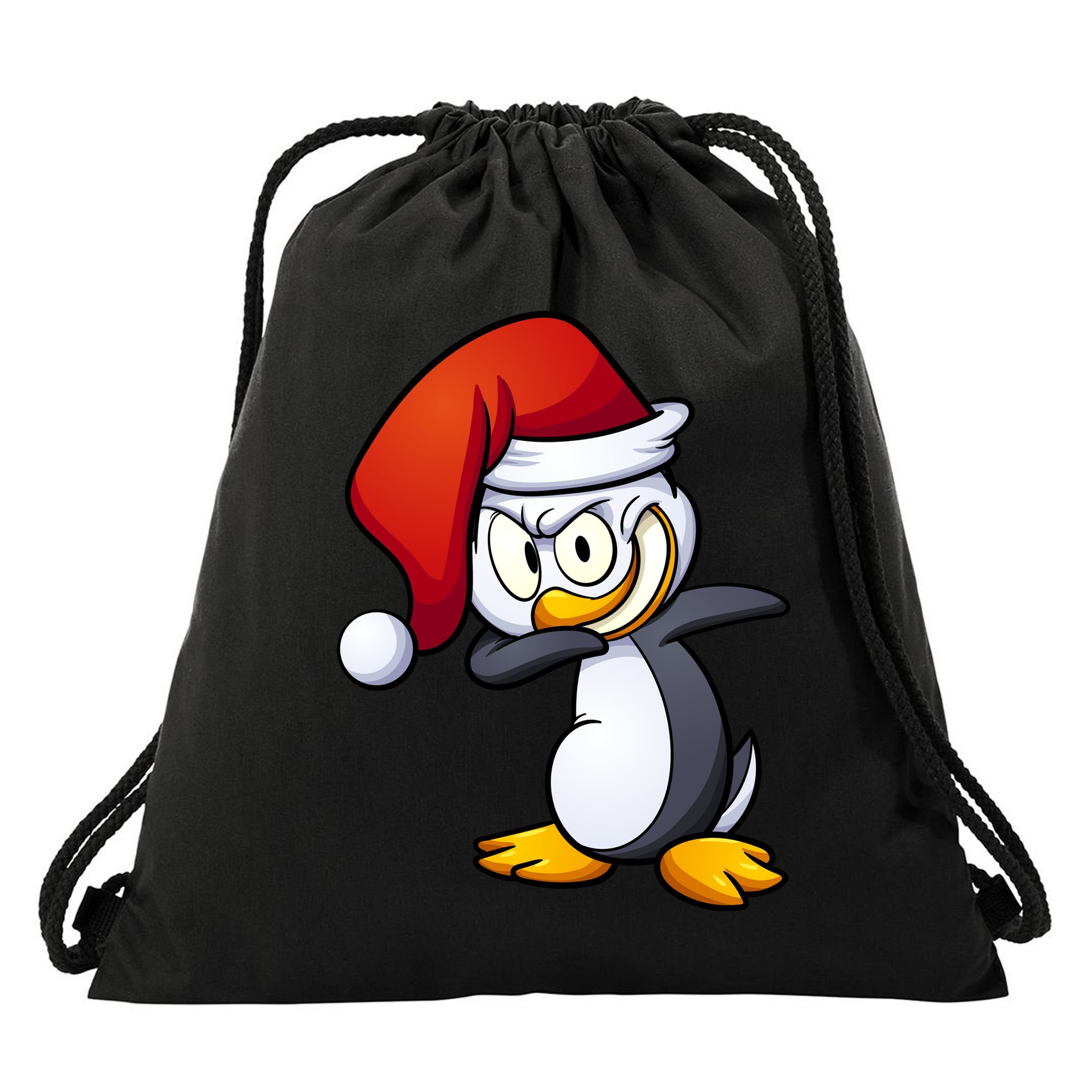 Dabbing Penguin Christmas Santa Hat Drawstring Bag