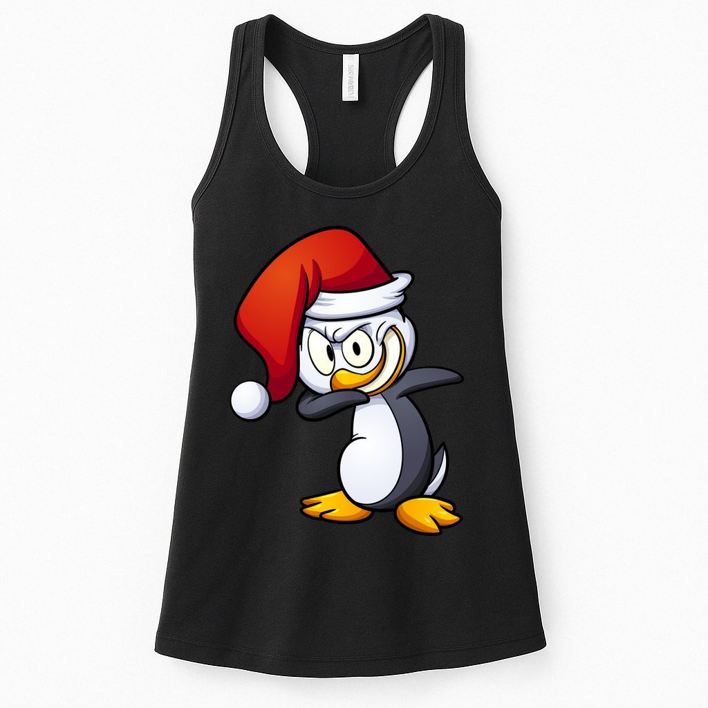 Dabbing Penguin Christmas Santa Hat Womens Tank Top