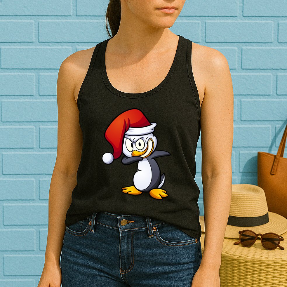 Dabbing Penguin Christmas Santa Hat Womens Tank Top