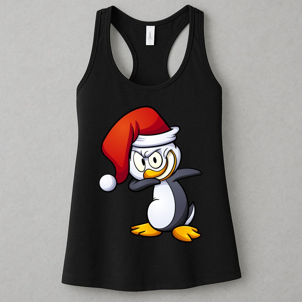 Dabbing Penguin Christmas Santa Hat Womens Tank Top