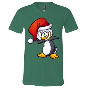 Dabbing Penguin Christmas Santa Hat V-Neck T-Shirt