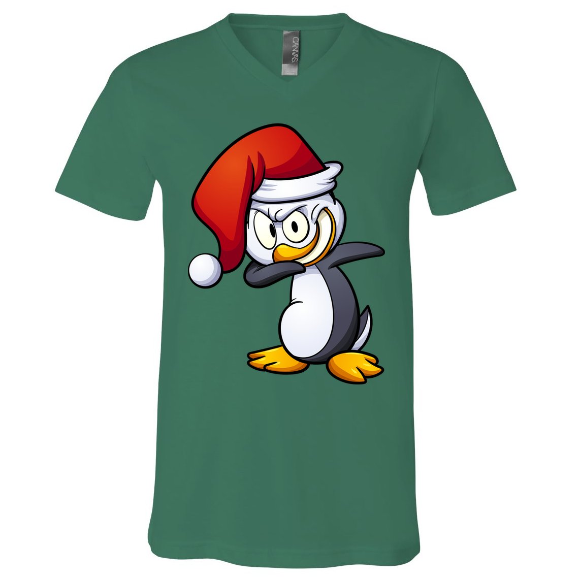 Dabbing Penguin Christmas Santa Hat V-Neck T-Shirt