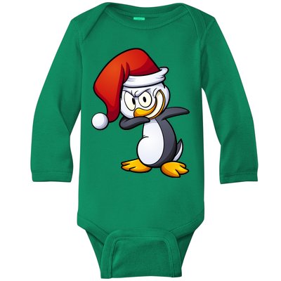 Dabbing Penguin Christmas Santa Hat Baby Long Sleeve Bodysuit