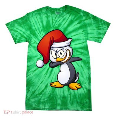 Dabbing Penguin Christmas Santa Hat Tie-Dye T-Shirt