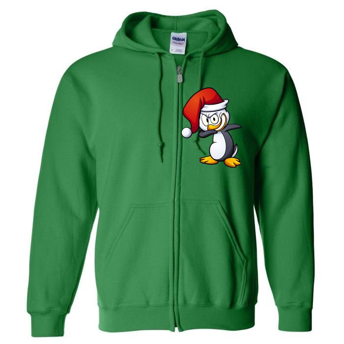 Dabbing Penguin Christmas Santa Hat Full Zip Hoodie