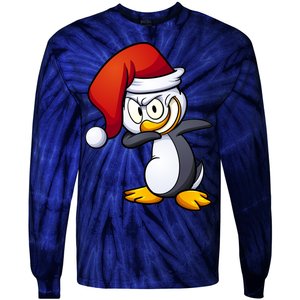 Dabbing Penguin Christmas Santa Hat Tie-Dye Long Sleeve Shirt