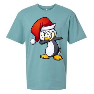 Dabbing Penguin Christmas Santa Hat Sueded Cloud Jersey T-Shirt