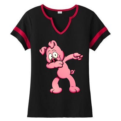 Dabbing Pig Ladies Halftime Notch Neck Tee