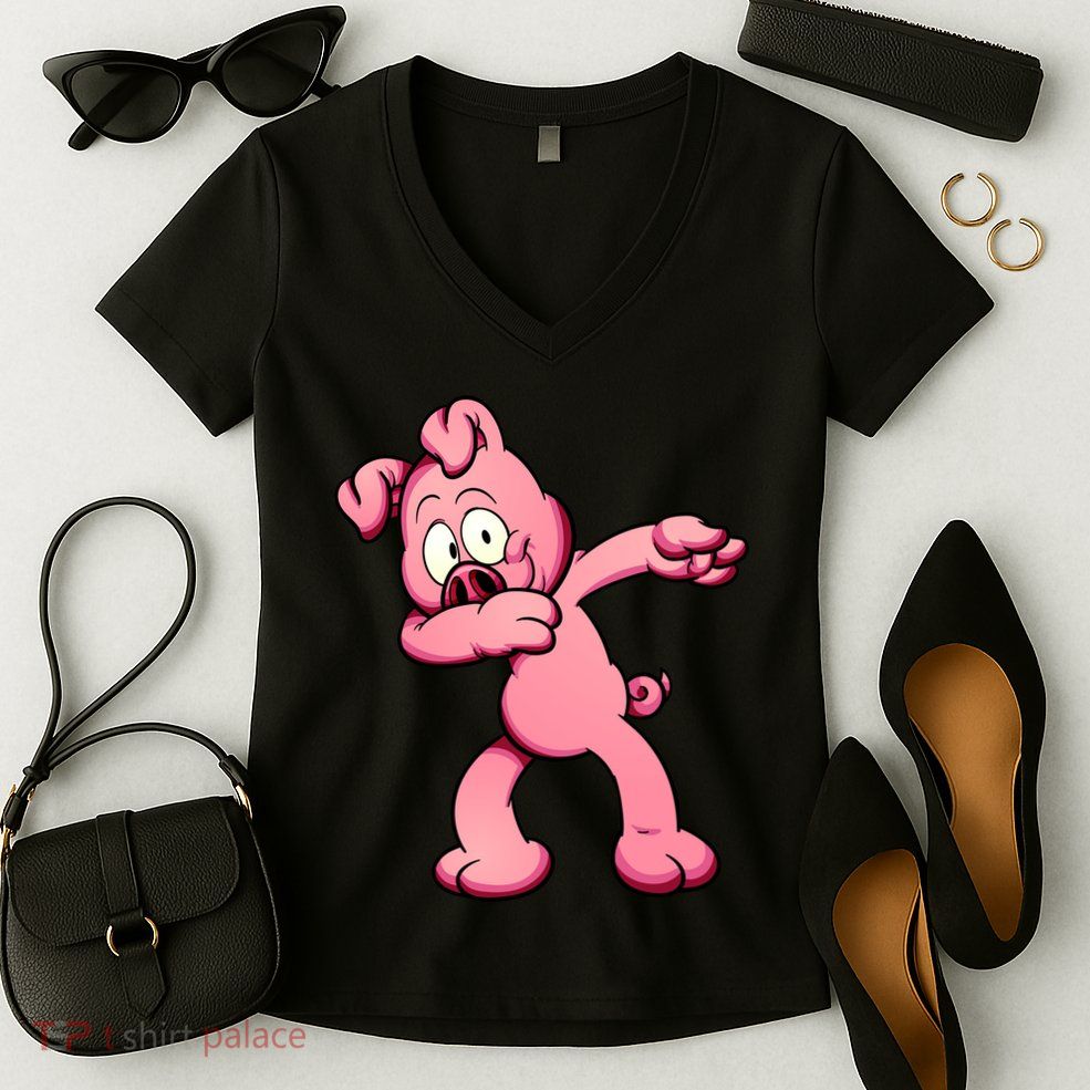 Dabbing Pig Women's V-Neck T-Shirt
