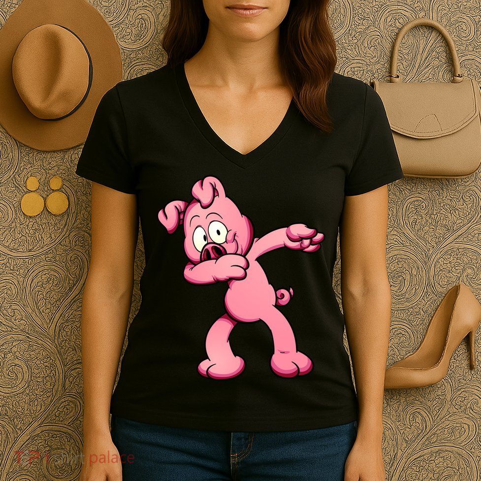 Dabbing Pig Women's V-Neck T-Shirt