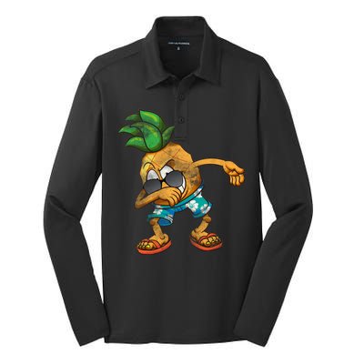 Dabbing Pineapple Silk Touch Performance Long Sleeve Polo