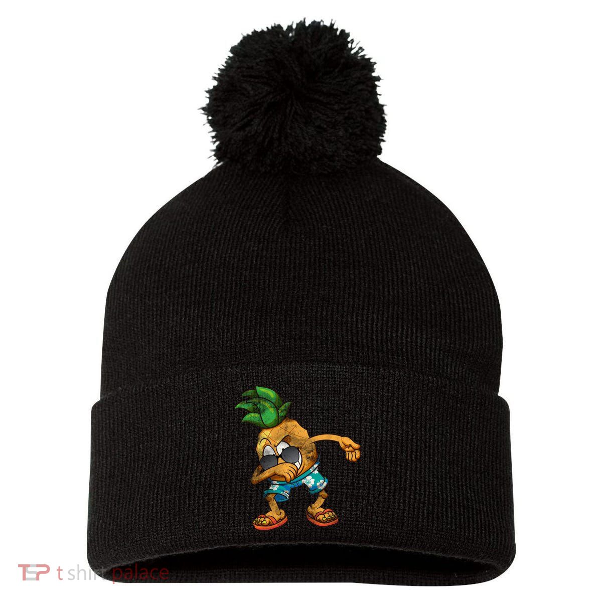 Dabbing Pineapple Pom Pom 12in Knit Beanie