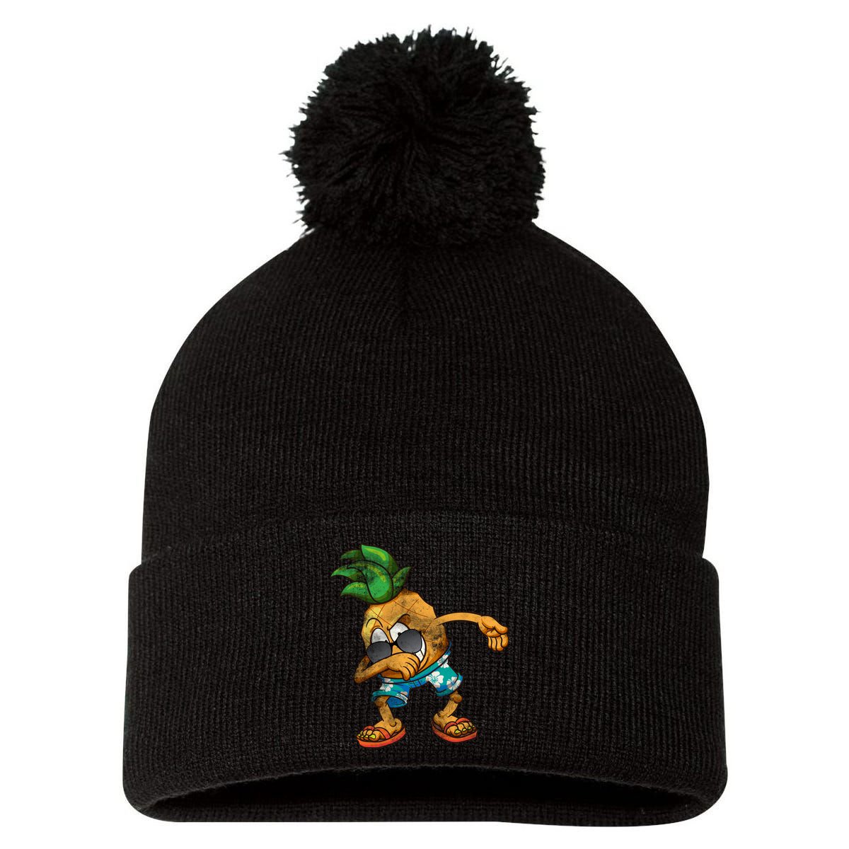 Dabbing Pineapple Pom Pom 12in Knit Beanie