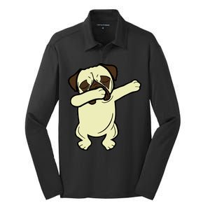 Dabbing Pug Doing the Dab Silk Touch Performance Long Sleeve Polo