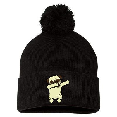 Dabbing Pug Doing the Dab Pom Pom 12in Knit Beanie
