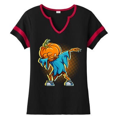 Dabbing Pumpkin Head Cool Funny Halloween Ladies Halftime Notch Neck Tee