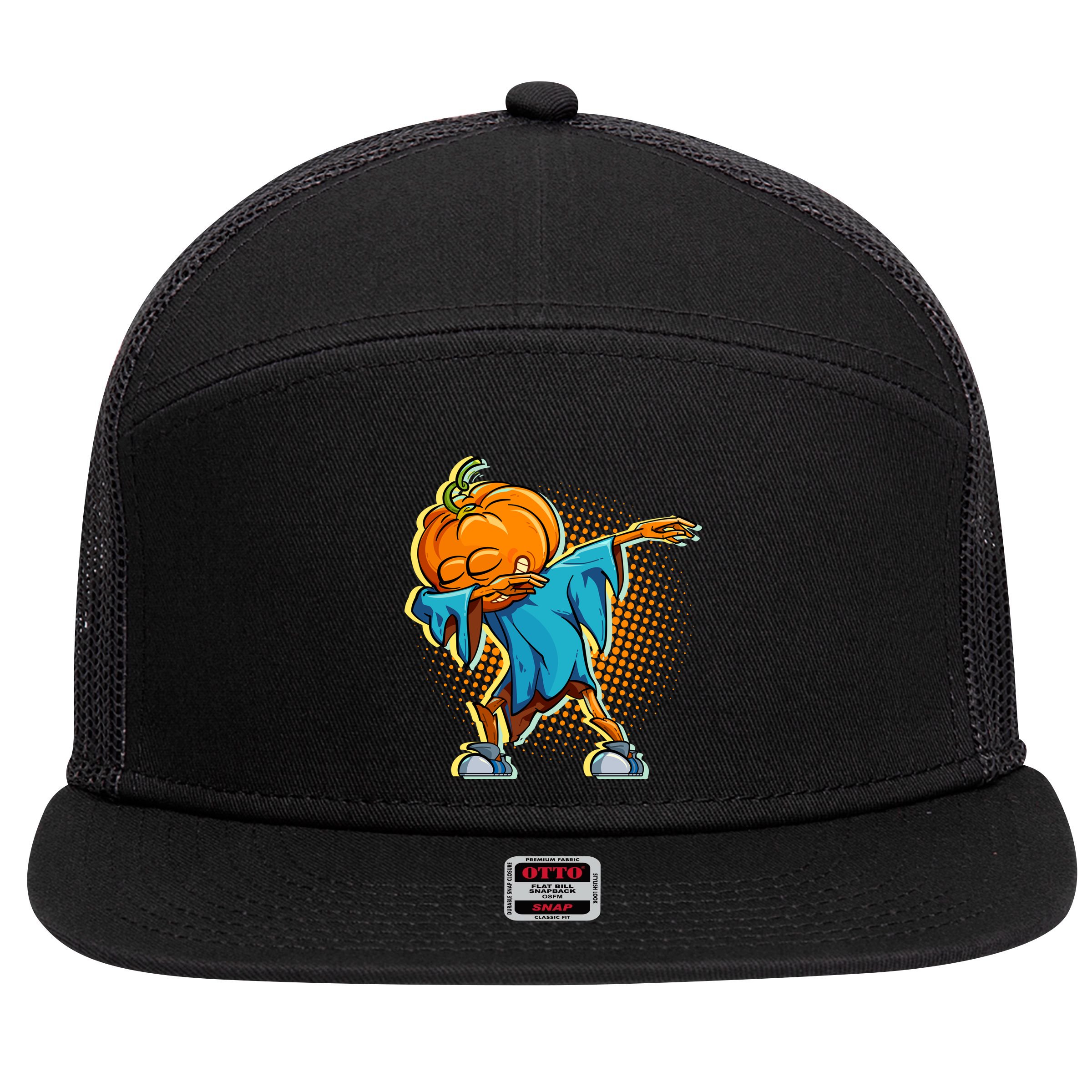 Dabbing Pumpkin Head Cool Funny Halloween 7 Panel Mesh Trucker Snapback Hat