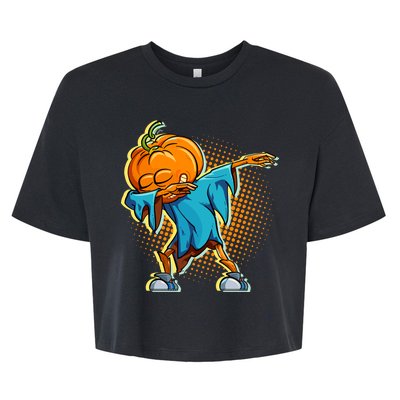 Dabbing Pumpkin Head Cool Funny Halloween Bella+Canvas Jersey Crop Tee