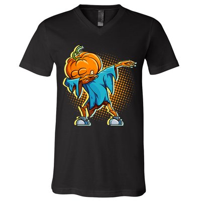 Dabbing Pumpkin Head Cool Funny Halloween V-Neck T-Shirt