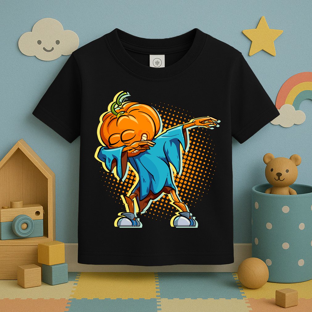 Dabbing Pumpkin Head Cool Funny Halloween Toddler T-Shirt
