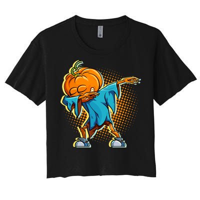 Dabbing Pumpkin Head Cool Funny Halloween Women's Crop Top Tee