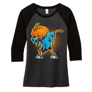 Dabbing Pumpkin Head Cool Funny Halloween Women's Tri-Blend 3/4-Sleeve Raglan Shirt