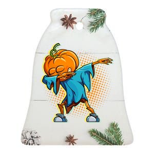 Dabbing Pumpkin Head Cool Funny Halloween Ceramic Bell Ornament