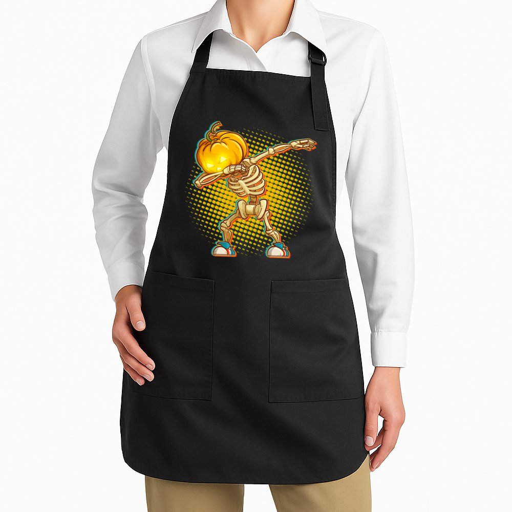 Dabbing Pumpkin Head Skeleton Apron