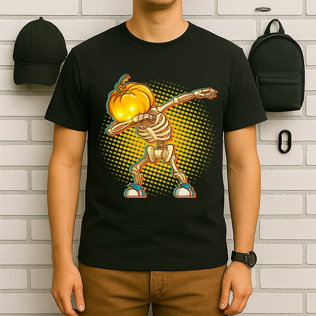 Dabbing Pumpkin Head Skeleton T-Shirt