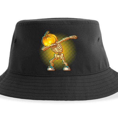 Dabbing Pumpkin Head Skeleton Sustainable Bucket Hat