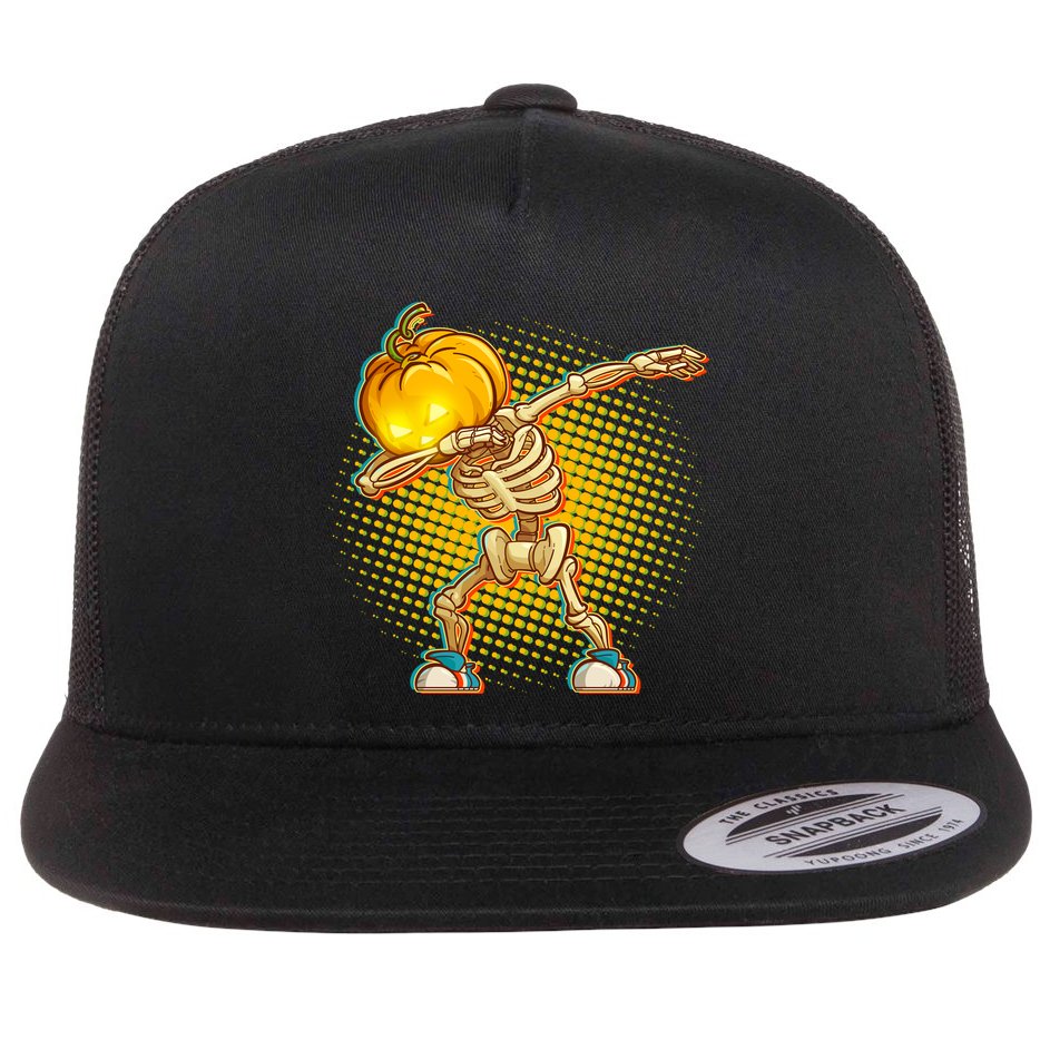 Dabbing Pumpkin Head Skeleton Flat Bill Trucker Hat