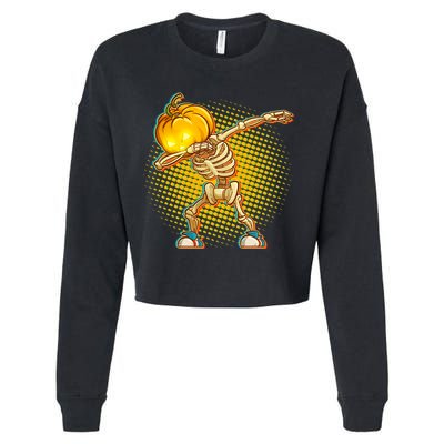 Dabbing Pumpkin Head Skeleton Cropped Pullover Crew