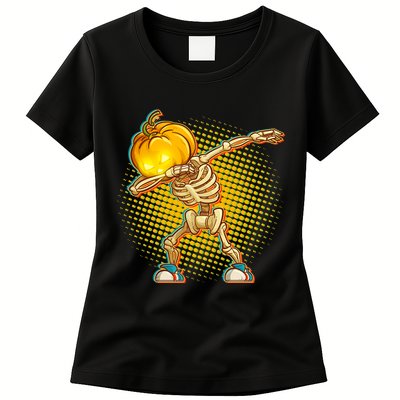 Dabbing Pumpkin Head Skeleton Womens T-Shirt